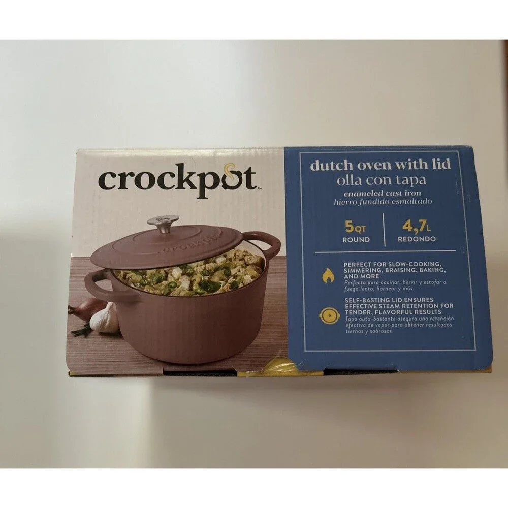 Pink Dutch Oven Crockpot 5 Qt Enameled Cast Iron Dutch Oven in Matte Dusty Pink